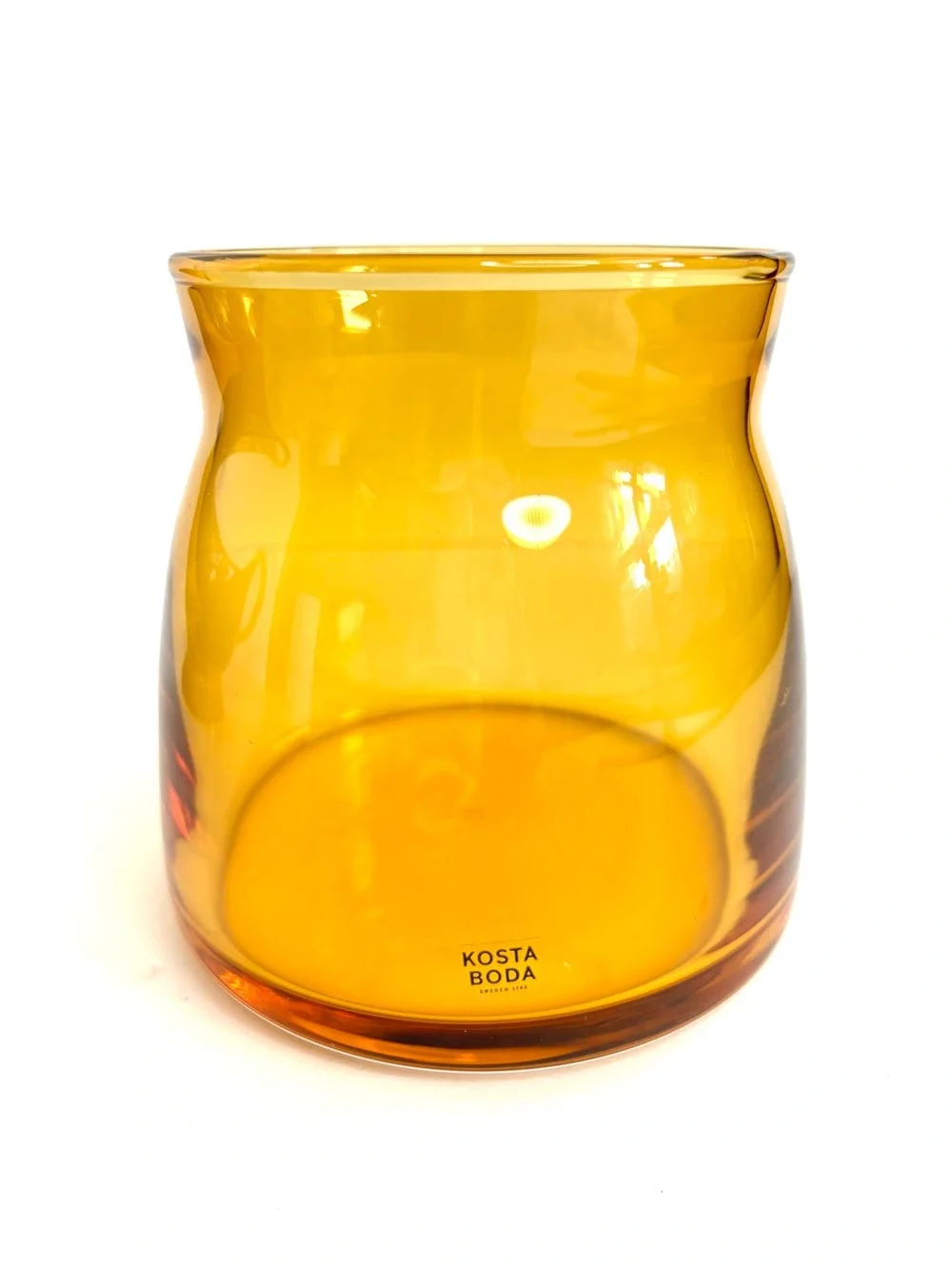 Kosta Boda Sweden Honey Amber-Toned Sculptural Minimalist‎ Blown Art Glass Vase